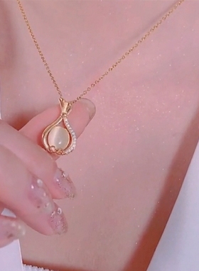 高级感轻奢猫眼石福袋锁骨链