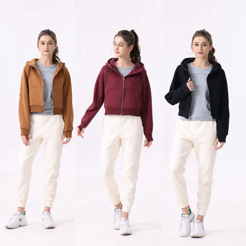 连帽女子加厚卫衣宽松拉链健身抓绒Uarun上衣瑜伽服休闲服运动