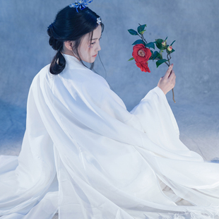 喜晴纯白透明原创汉服工作室《月白》立领斜襟长衫汉服女
