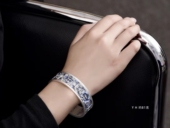 吉祥美好 银镯子 足银雪花银傣家熟银食用银 花开富贵 纯银珐琅