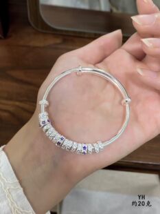 童年不同样大童纯银手镯可调节岁岁平安/7–15岁戴足银雪花银熟银