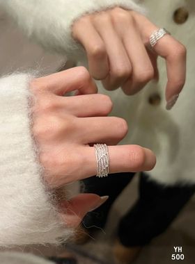 纯银编织线条戒指高级感爆棚/时尚百搭/雪花银傣家熟银食用银