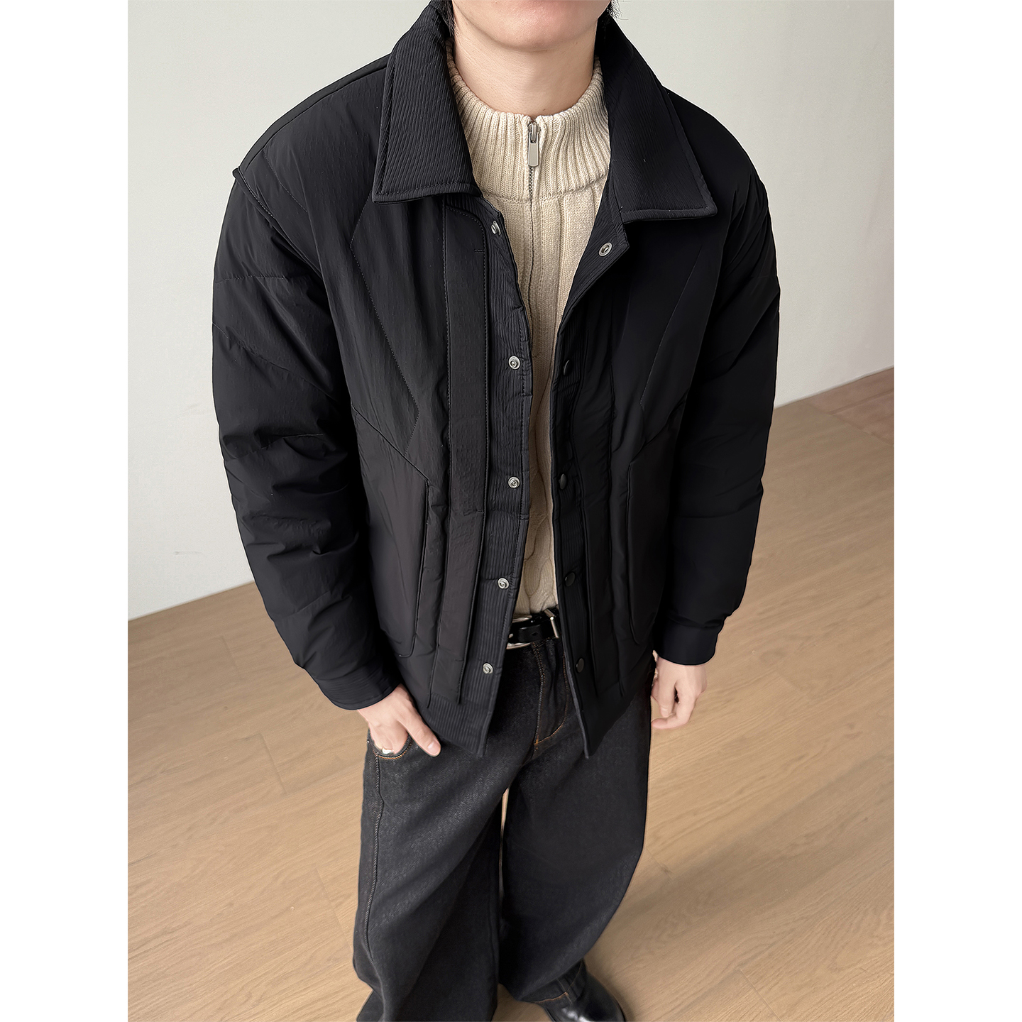 @标美式风格肌理感外套羽绒服潮流男衬衫领18819-P175，男装衬衫，电商D246