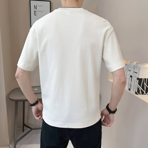新面料轻奢高级男士拼接设计感短袖T恤半袖91117-P48图片