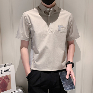 社会小伙 特殊面料冰感条纹拼接修身短袖T恤polo衫PL302-P55图片