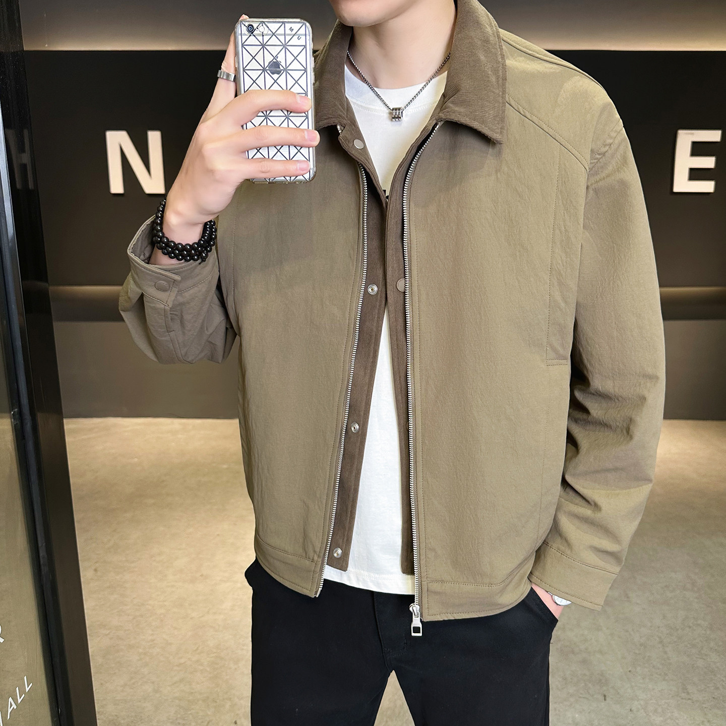 2026春秋新款男士外套定制翻领假两件工装夹克男3318-P128,男装夹克,电商D246