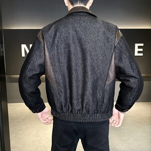 @标50 美式风格牛仔外套拼接羽绒服潮流男翻领领YR899-P205图片