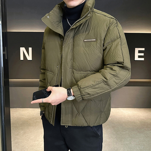 @店主风-肌理感特殊面料羽绒服潮流男立领-9095-P180,淡粉卡其色风衣搭配什么裤子图片