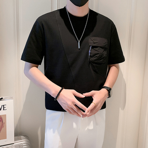 社会小伙男士重磅设计感款拼接短袖T恤半袖3230-P55