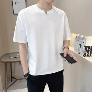 @店主 2025新款设计男士高克重V领圆领短袖T恤半袖87012-P48图片
