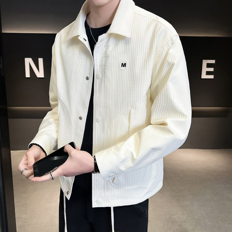 @店主风-特殊面料春秋季新款工装格子翻领长袖夹克外套502-P105,男装夹克,电商D246