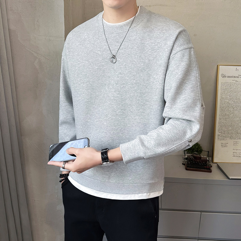 @店主风 特殊面料假两件针织长袖卫衣圆领外套25008-P68控98图片