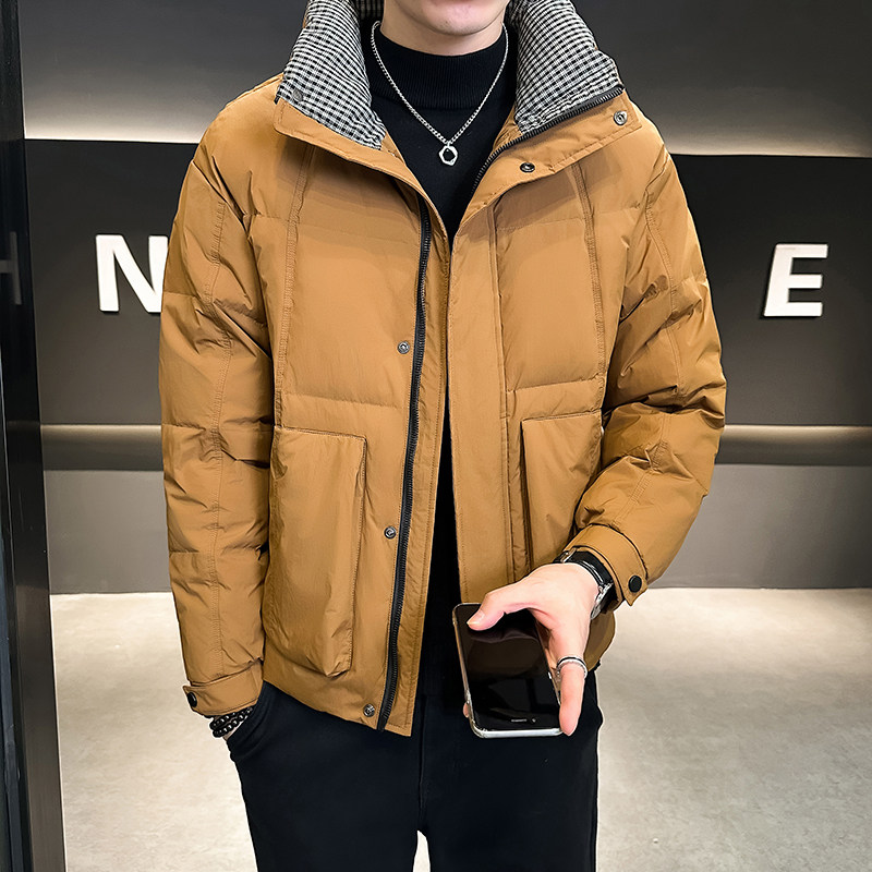 @店主风-定制面料2024新款白鸭绒工装拼接立领羽绒服男YR913-P185,男装羽绒服,电商D246