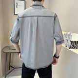 店主风-夏季冰丝雅痞衬衫中袖拼色五分袖帅气短袖衬衫12527-P68，男装衬衫，电商D246