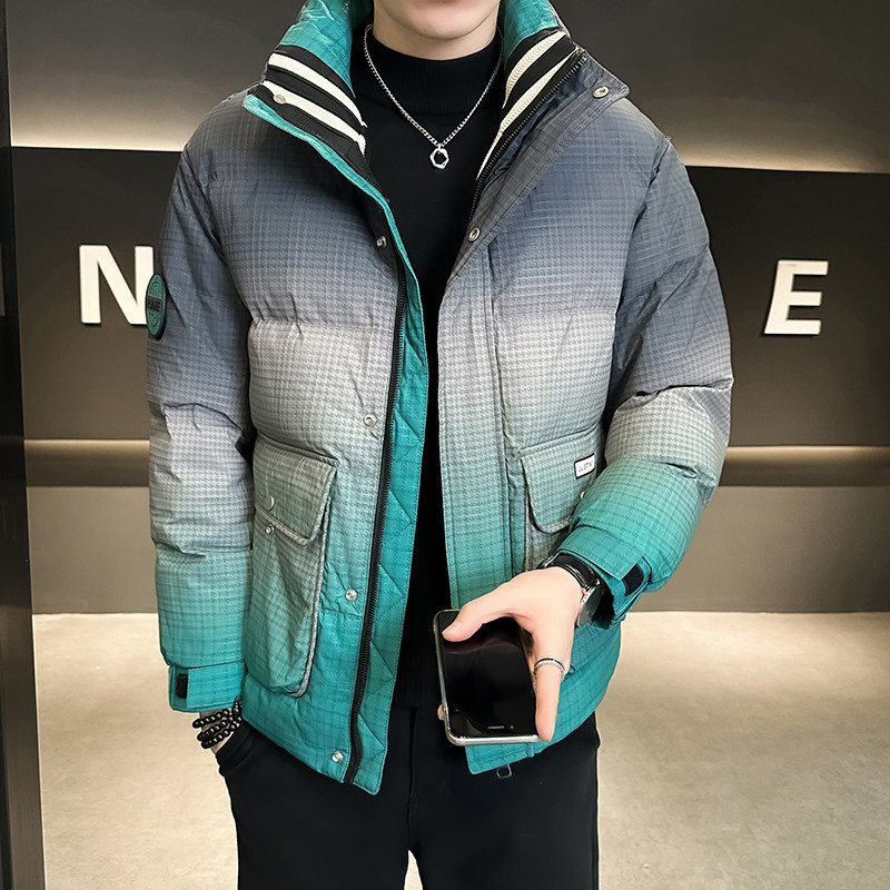 @店主风-2024新款渐变白鸭绒工装拼接立领羽绒服男YR862-P185，男装羽绒服，电商D246