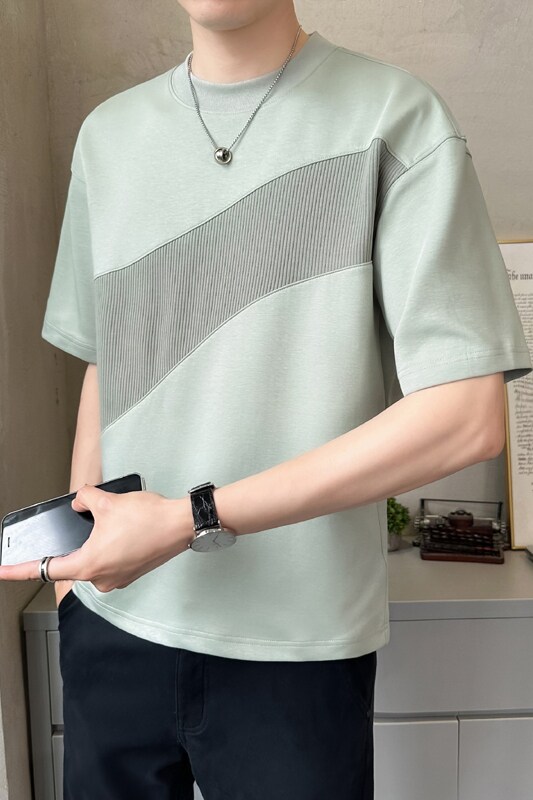 原版面料撞色拼接男士高克重圆领短袖T恤半袖T521-P4878,男装T恤,电商D246