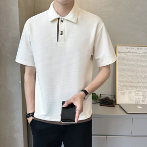 抖音  肌理感罗马布男士撞色拼接短袖T恤polo杉PL529-P55图片