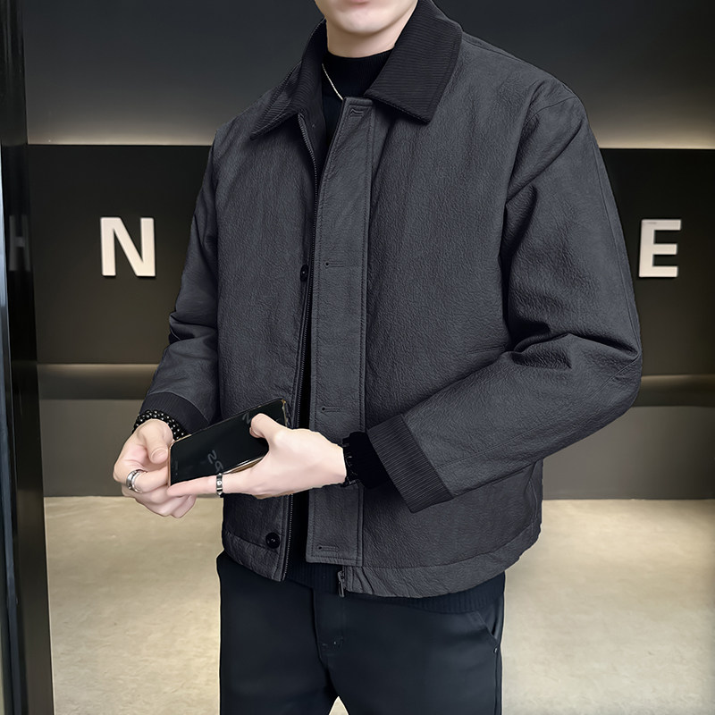 @标美式皮衣纹路感拼接PU翻领工装皮羽绒服男外套YR896-P205,男装皮衣,电商D246