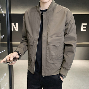 抖音 原版面料 男士外套棒球领工装夹克男2220薄P90二棉P100,男装夹克,电商D246