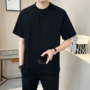 重磅液态棉轻奢冰丝男士设计感美式潮牌短袖T恤半袖T539-P48图片