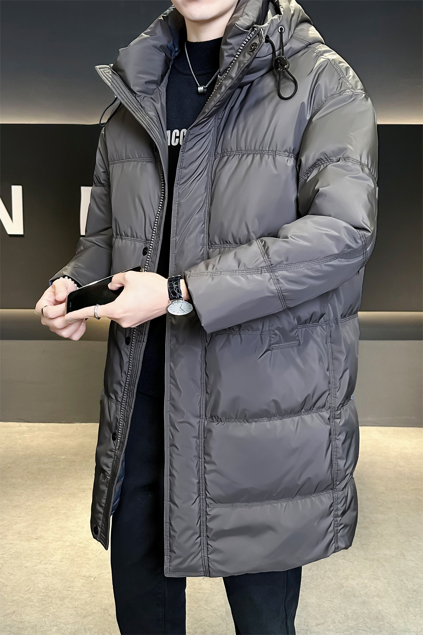 @标502025新款中长款外套羽绒服设计感男连帽外套916-P260,男装羽绒服,电商D246