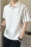 肌理感轻奢高级男士条纹撞色polo杉短袖T恤半袖T527-P55，男装T恤，电商D246