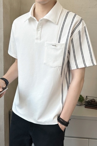 肌理感轻奢高级男士条纹撞色polo杉短袖T恤半袖T527-P55图片
