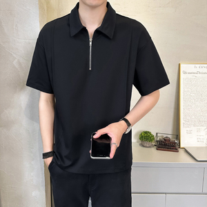抖音 冰丝速干男士凉感撞色圆领短袖T恤polo杉T523-P5588图片