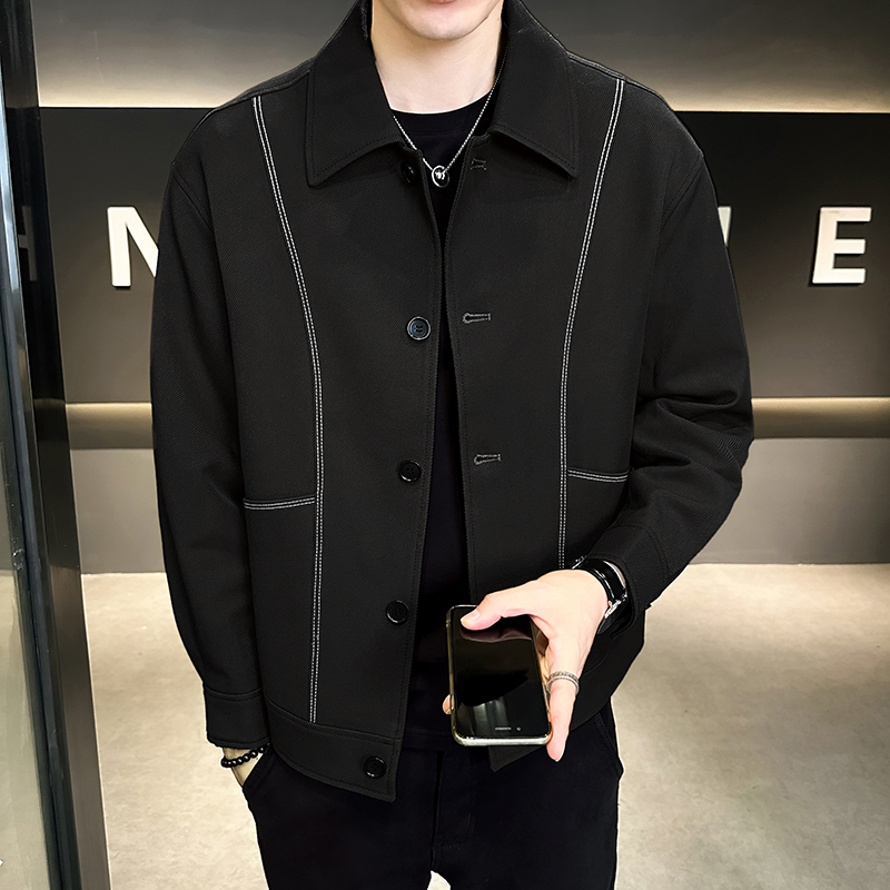 店主风斜纹肌理感面料男士辑明线外套翻领工装夹克男JK123-P105，男装夹克，电商D246