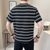 新面料轻奢冰丝男士设计感提花条纹短袖T恤半袖85159-P48，男装T恤，电商D246