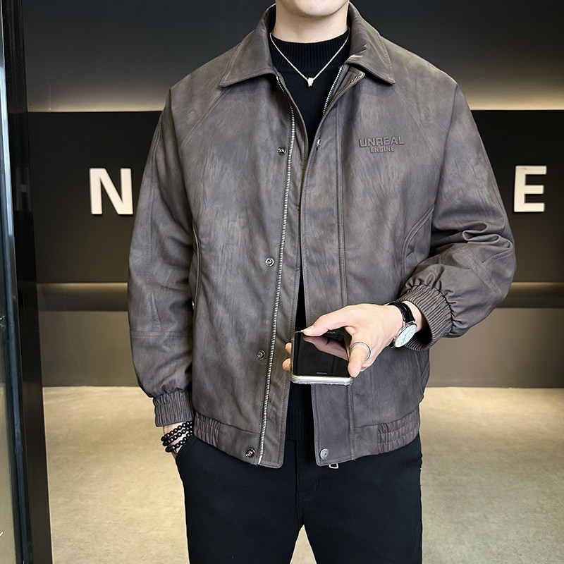 @标美式皮衣秋冬新款翻领工装皮羽绒服潮流男外套906-P220,男装皮衣,电商D246