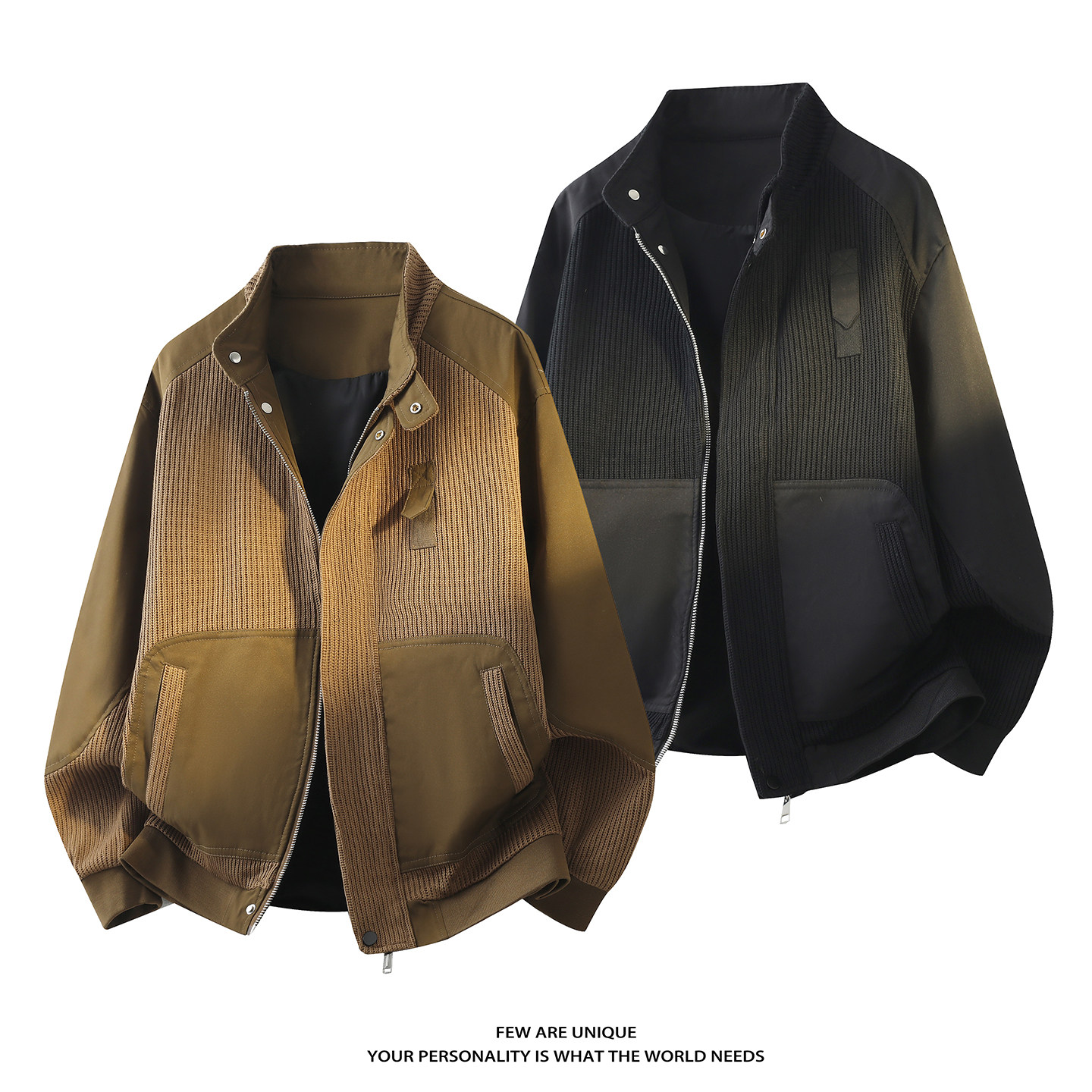 3D平铺-有大码春秋季新款棒针织拼接长袖夹克外套JK113-P105图片