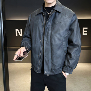 @标美式皮衣秋冬新款翻领工装皮羽绒服潮流男外套906-P220,38男人穿衣搭配休闲西服图片