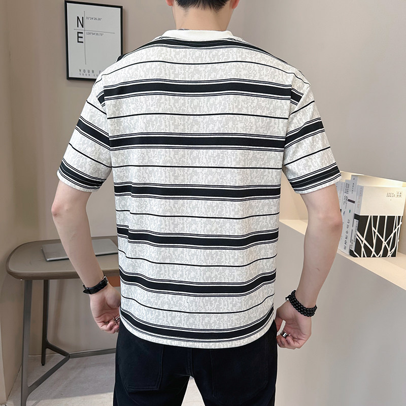 @店主2025新款设计男士高克重条纹圆领短袖T恤半袖8263-P48,男装T恤,电商D246