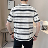 @店主2025新款设计男士高克重条纹圆领短袖T恤半袖8263-P48，男装T恤，电商D246