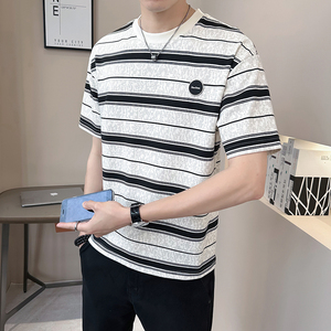 @店主 2025新款设计男士高克重条纹圆领短袖T恤半袖8263-P48图片