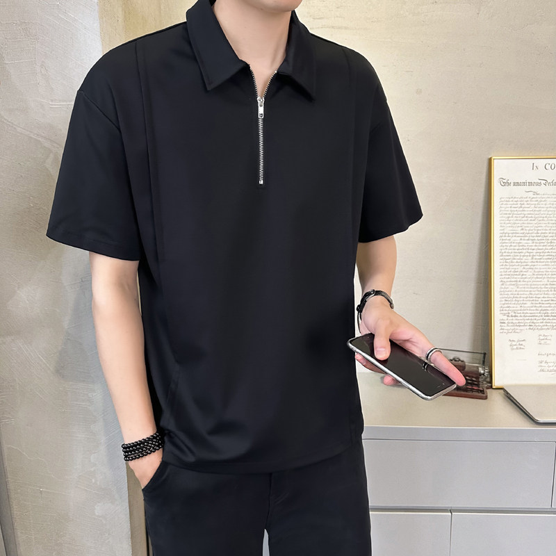 抖音冰丝速干男士凉感撞色圆领短袖T恤polo杉T523-P5588,男装T恤,电商D246