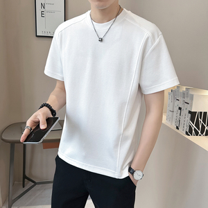 重磅300g轻奢复古男士设计感不规则短袖T恤半袖T542-P48图片