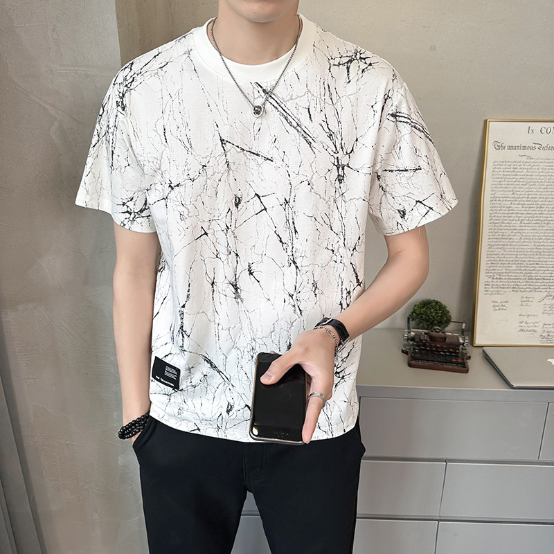 @店主扎染设计男士高克重圆领泼墨短袖T恤半袖85118-P48,男装T恤,电商D246