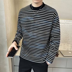 抖音 慵懒风上衣男条纹扎染针织长袖卫衣圆领外套WY200-P68图片