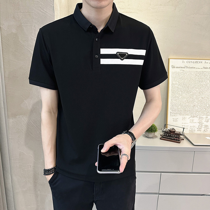 抖音冰凉丝光珠地冰感修身拼接短袖T恤polo衫PL02-P50,男装Polo衫,电商D246
