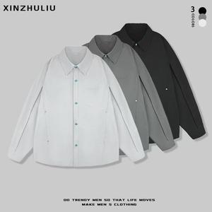 抖音 男士轻薄刺绣解构衬衫纯色翻领工装夹克外套2537-P75图片