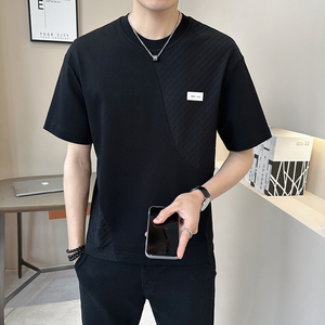 新面料轻奢高级男士拼接设计感短袖T恤半袖91117-P48图片