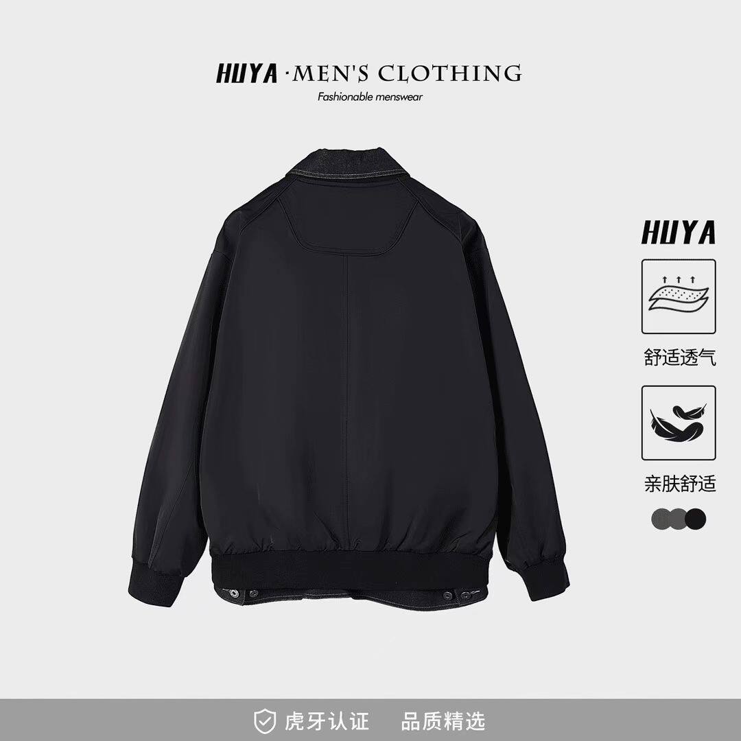 抖音BIG林男士牛仔拼接假两件水洗工装夹克外套2506-特P100,男装夹克,电商D246