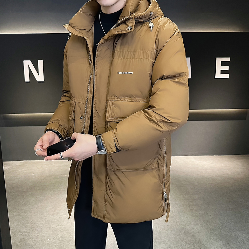 @店主风-新款中长款工装冲锋衣白鸭绒连帽羽绒服潮流1808-P190，男装羽绒服，电商D246