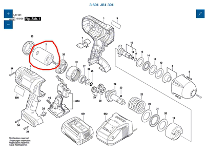 订货BOSCH博世原装正品配件冲击扳手GDS18V-LI HT原装电机图示2