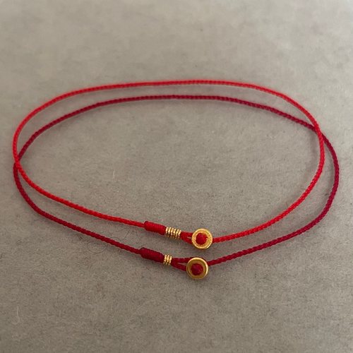 天绳一兑足金小金圈手工编织红绳