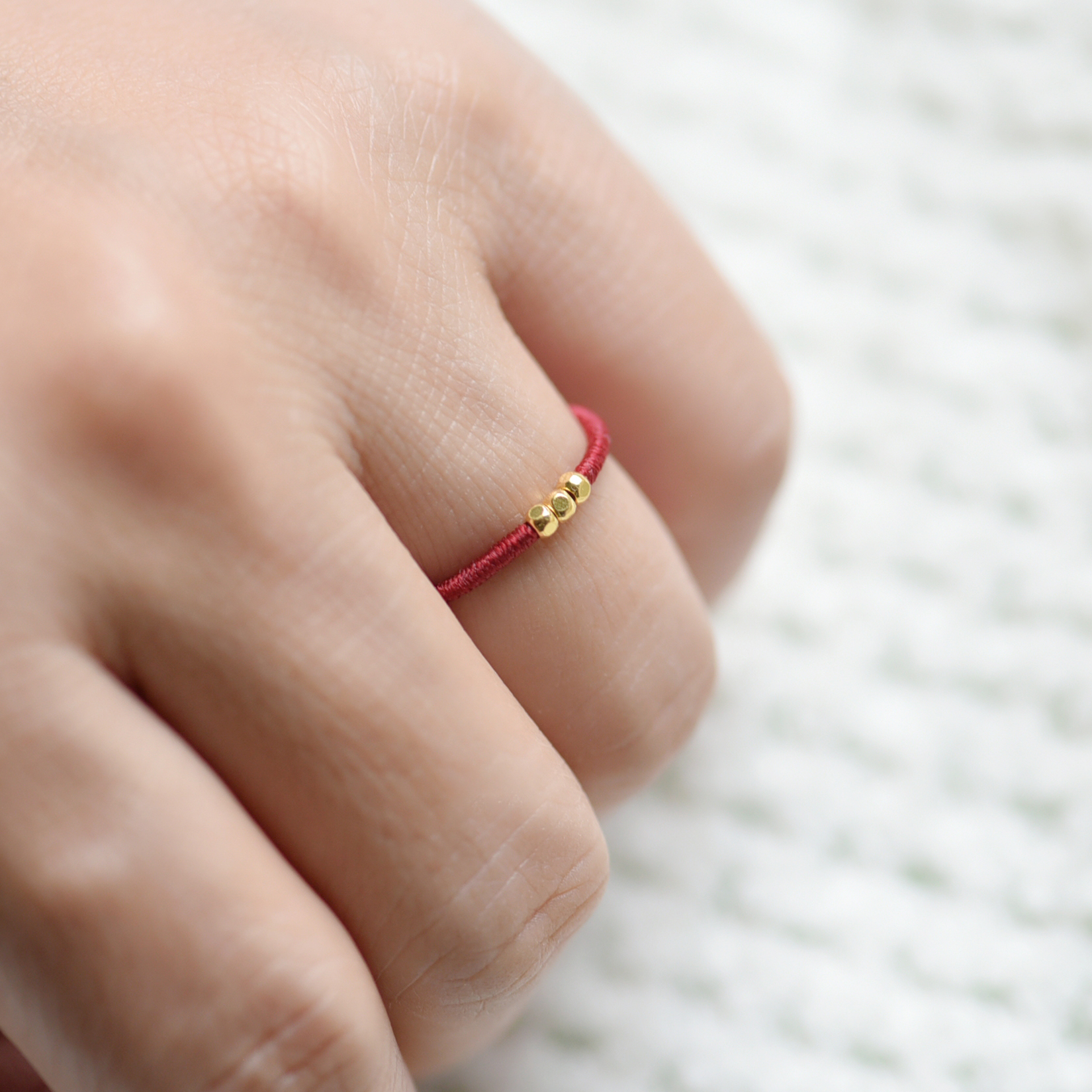 足金999方糖珠纯手工编织戒指新