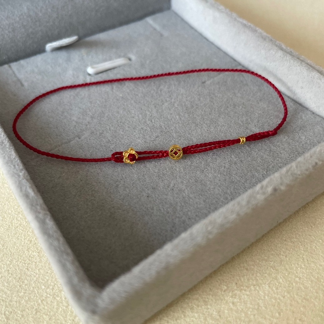 足金999有钱花可调节手工红绳