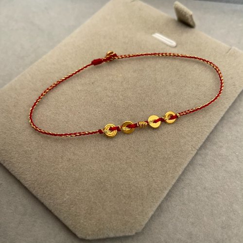 999足金小隔片手工精编极细红绳